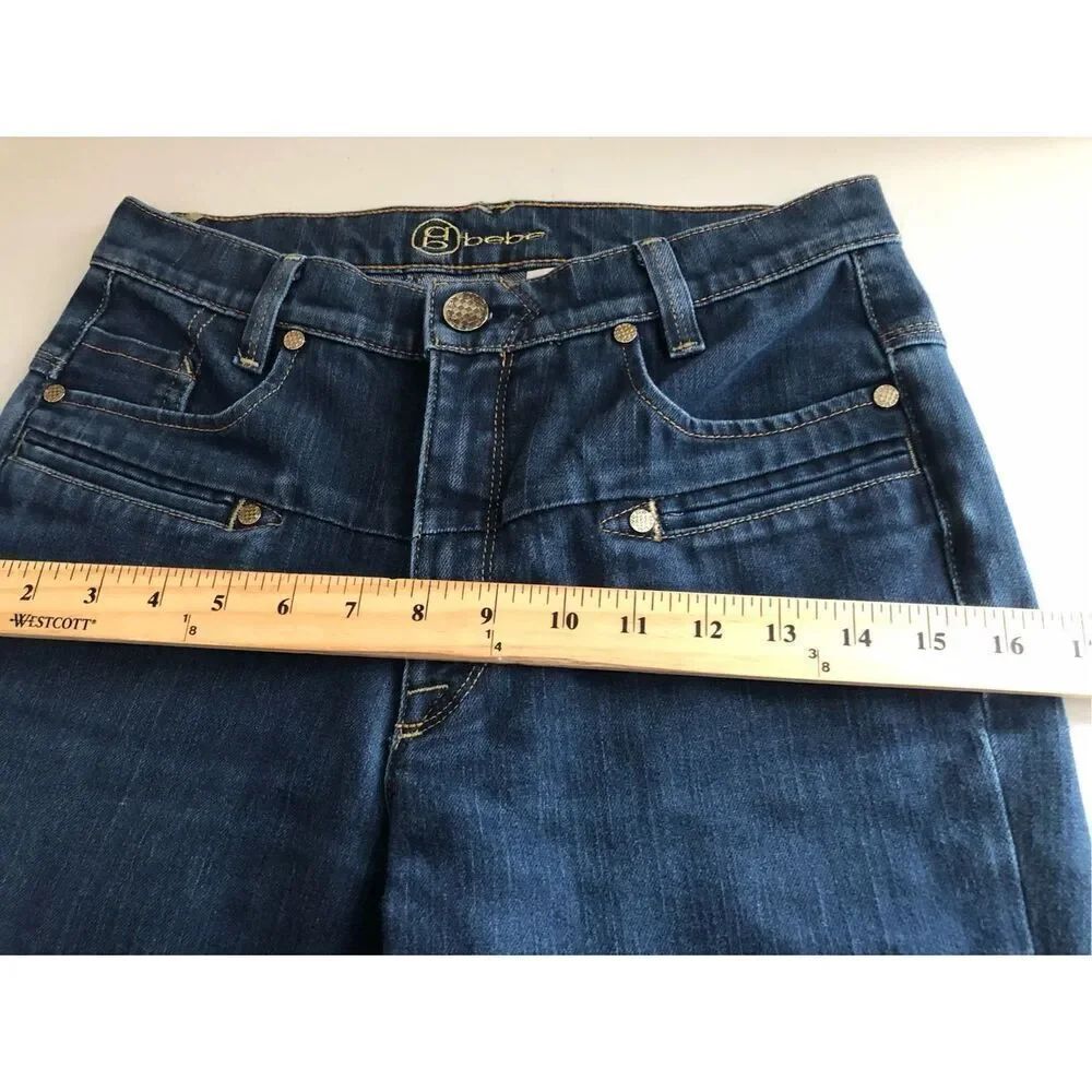 Bebe Flare Jeans Womens 28 Blue Stretch Denim High Waist USA - Picture 10 of 14